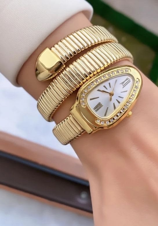 Triple‑Wrap Snake Watch | Diamond‑Set Bezel | Luxury Fashion Accessory
