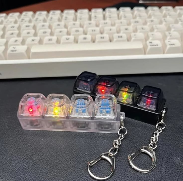 4-Key Mechanical Keyboard Clicker Keychain | Portable Mechanical Switch Fidget Toy | Stress Relief Finger Clicker | Tactile Keyboard Keychain with light | Random Color