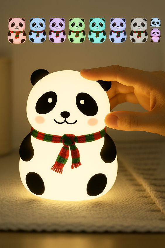 Panda LED Night Lamp | YH-608 Model | Soft Silicone Rechargeable Night Light | 7-Color Touch Control | Kids Bedroom, Nursery & Gift Decor