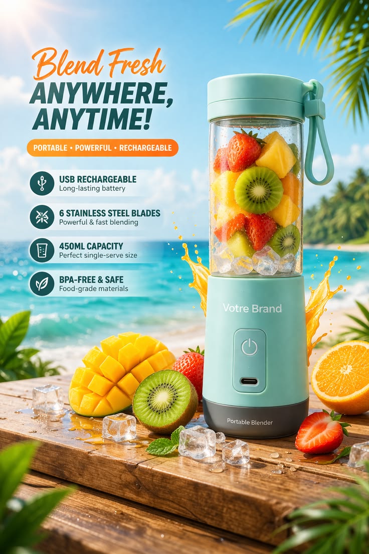 Portable Rechargeable USB Juicer Blender Bottle – Mini Electric Fruit Smoothie Maker