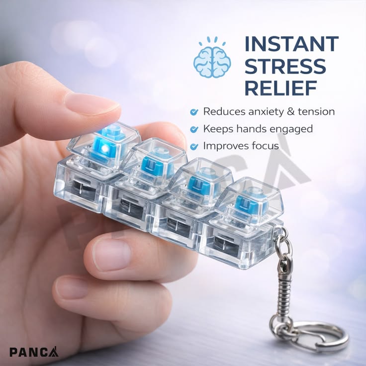 4-Key Mechanical Keyboard Clicker Keychain | Portable Mechanical Switch Fidget Toy | Stress Relief Finger Clicker | Tactile Keyboard Keychain with light | Random Color