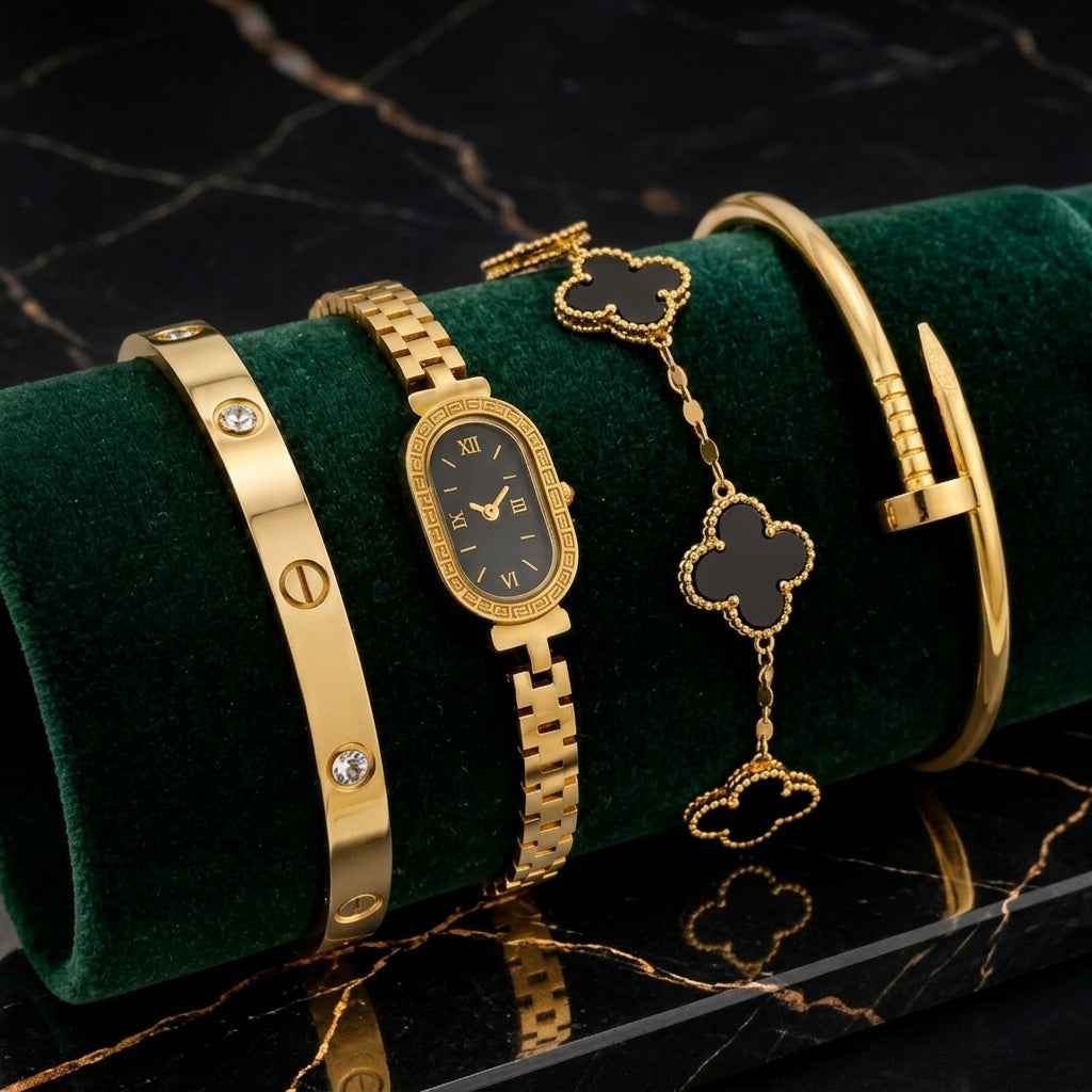 Stainless Steel 4 Piece Bracelet, Watch And Bangle Combo - Jewelry Product For Styling