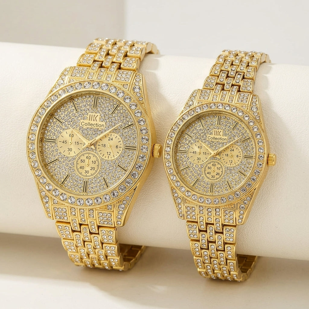 Luxury Diamond-Accented Couple Watch Set Available in 5 colors (Without Box)