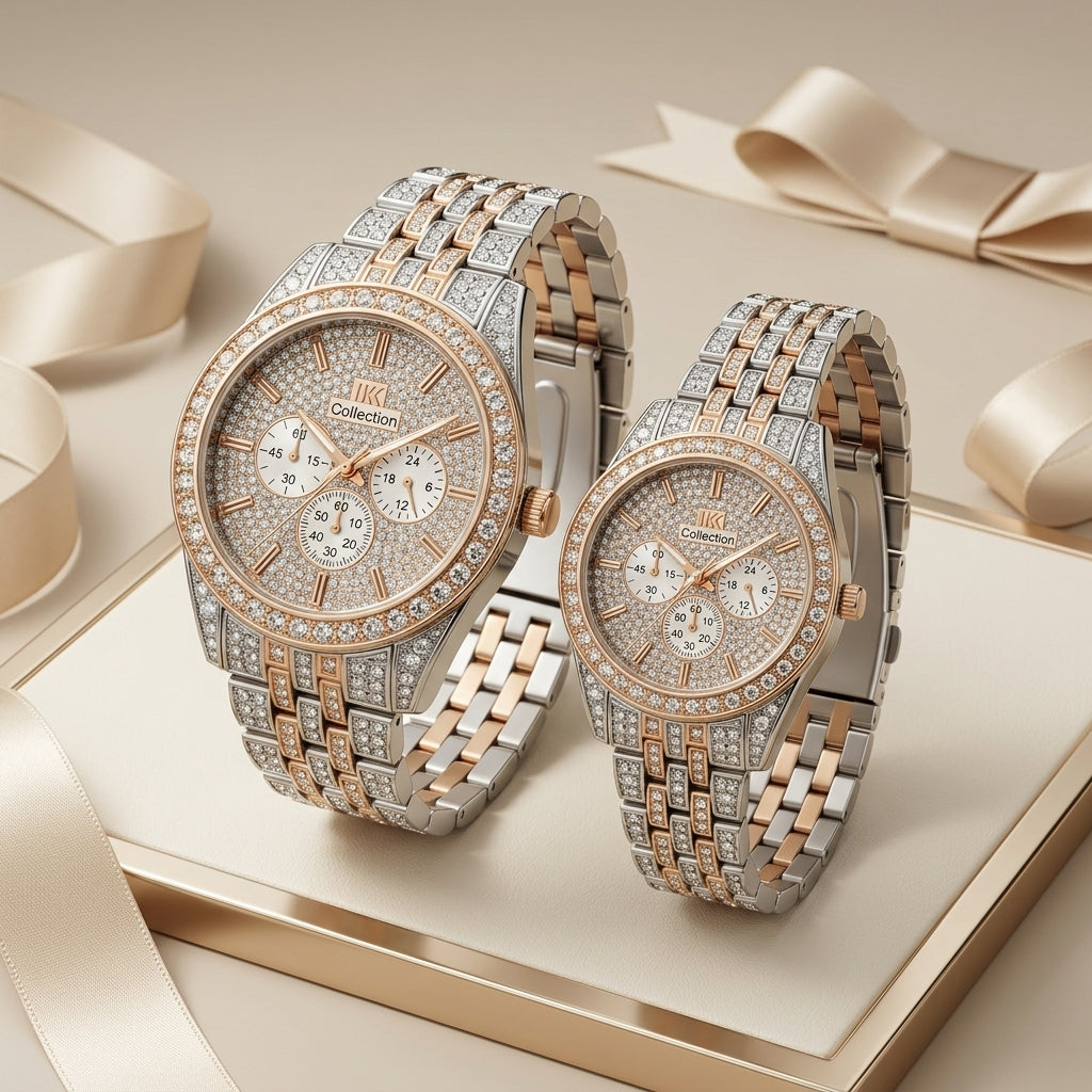 Luxury Diamond-Accented Couple Watch Set Available in 5 colors (Without Box)