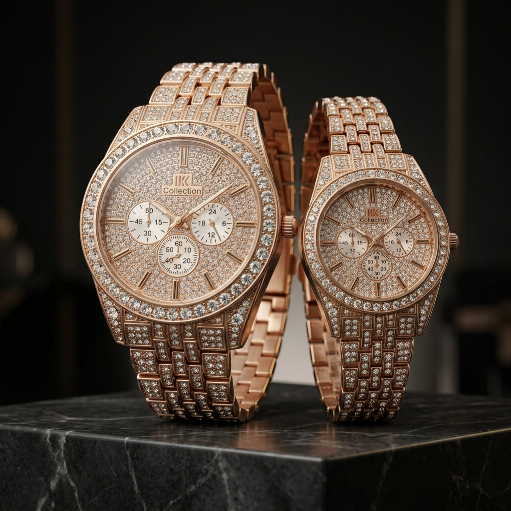 Luxury Diamond-Accented Couple Watch Set Available in 5 colors (Without Box)