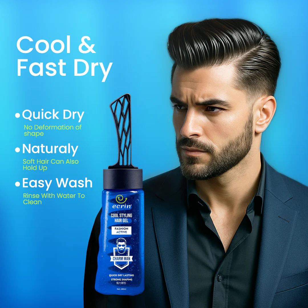 ECRIN Cool Styling Hair Gel with Active Collagen | for All Hair Types, Daily Use Gel with Refreshing Cool Effect - With Comb (280ml)
