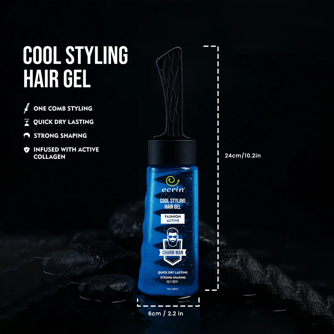 ECRIN Cool Styling Hair Gel with Active Collagen | for All Hair Types, Daily Use Gel with Refreshing Cool Effect - With Comb (280ml)