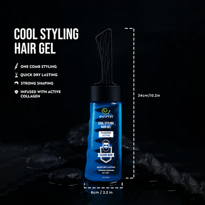ECRIN Cool Styling Hair Gel with Active Collagen | for All Hair Types, Daily Use Gel with Refreshing Cool Effect - With Comb (280ml)