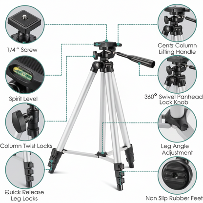 Tripod 3110 Portable Adjustable Aluminium Lightweight Camera Stand Tripod, with 3-Dimensional Head and Quick Release Plate