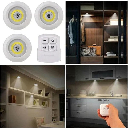 Pack Of 3 LED Remote Control Lights | Tap Light For Cabinet Wardrobe Room Kitchen & Office