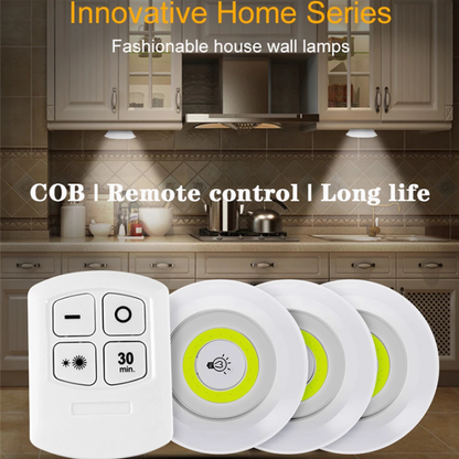 Pack Of 3 LED Remote Control Lights | Tap Light For Cabinet Wardrobe Room Kitchen & Office