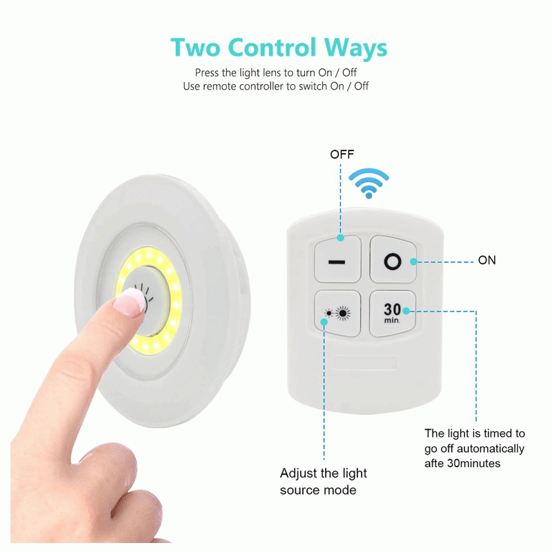 Pack Of 3 LED Remote Control Lights | Tap Light For Cabinet Wardrobe Room Kitchen & Office