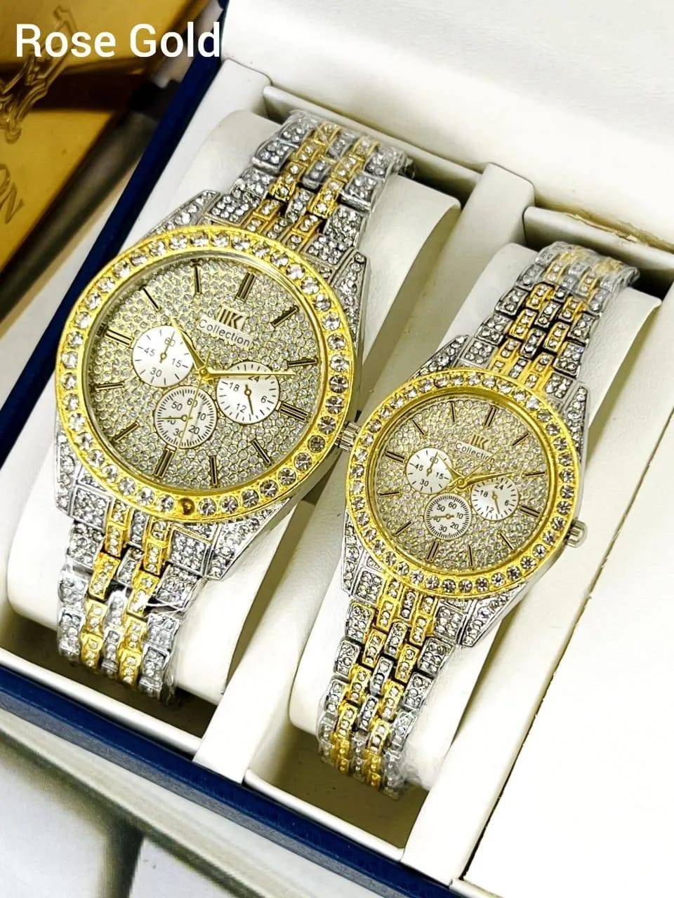 Luxury Diamond-Accented Couple Watch Set Available in 5 colors (Without Box)