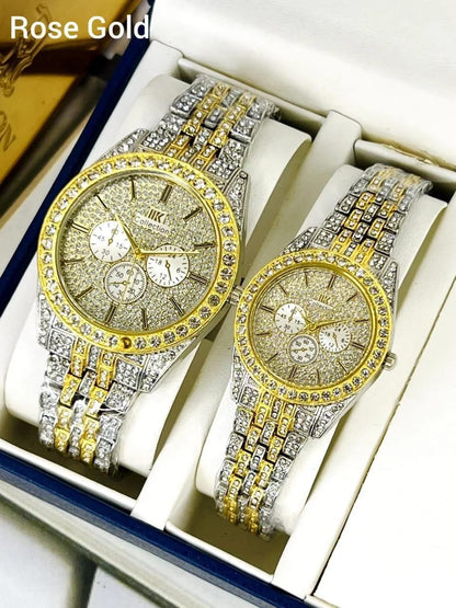 Luxury Diamond-Accented Couple Watch Set Available in 5 colors (Without Box)