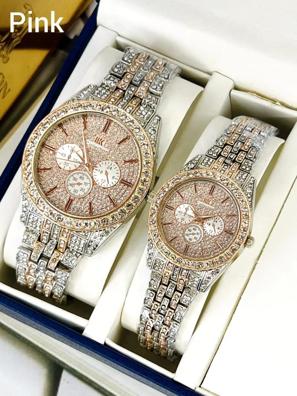 Luxury Diamond-Accented Couple Watch Set Available in 5 colors (Without Box)