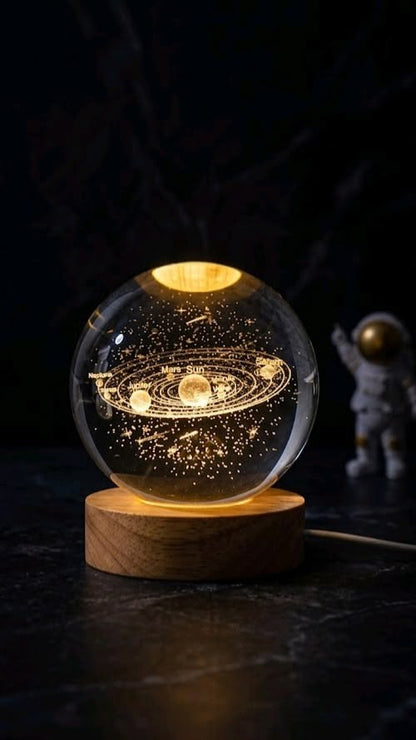 3D Galaxy Crystal Ball Night Light for Kids with USB Table Colorful LED Wooden Light Base