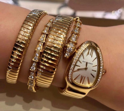 Triple‑Wrap Snake Watch | Diamond‑Set Bezel | Luxury Fashion Accessory