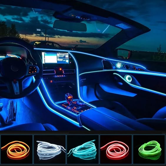 Car Dashboard Neon Light Strip – 3 Meter Flexible EL Wire with Easy Installation, Random Color