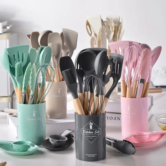 12 Pcs Silicone Cooking Utensils Kitchen Utensil Set | Heat Resistant Kitchen Non toxic Spatula Set