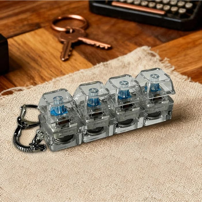 4-Key Mechanical Keyboard Clicker Keychain | Portable Mechanical Switch Fidget Toy | Stress Relief Finger Clicker | Tactile Keyboard Keychain with light | Random Color