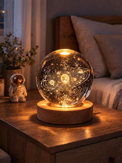 3D Galaxy Crystal Ball Night Light for Kids with USB Table Colorful LED Wooden Light Base