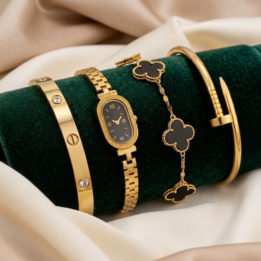 Stainless Steel 4 Piece Bracelet, Watch And Bangle Combo - Jewelry Product For Styling