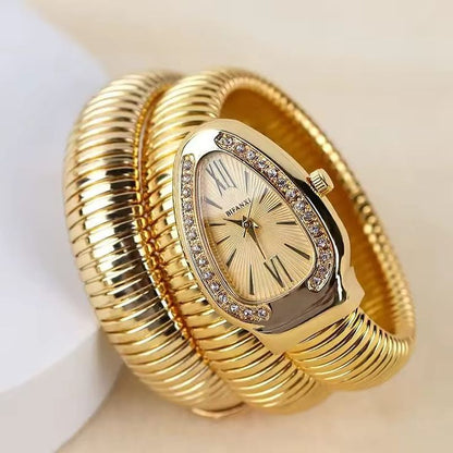 Triple‑Wrap Snake Watch | Diamond‑Set Bezel | Luxury Fashion Accessory