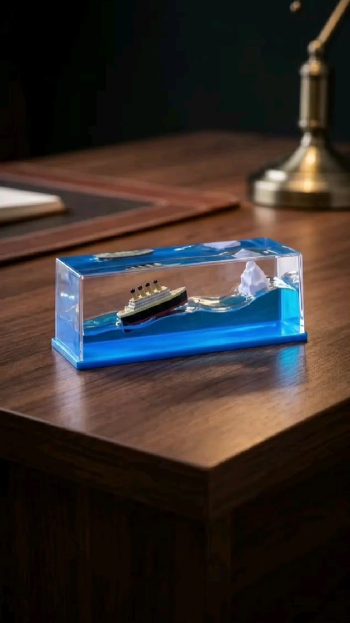 Titanic Unsinkable Fluid Drift Bottle – Acrylic Cruise Ship Decor with Iceberg Scene | Relaxing Liquid Motion Display for Car Dashboard & Home