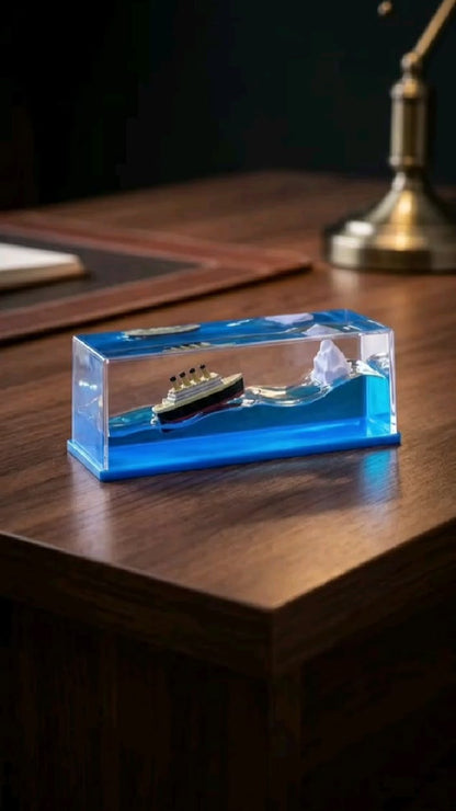 Titanic Unsinkable Fluid Drift Bottle – Acrylic Cruise Ship Decor with Iceberg Scene | Relaxing Liquid Motion Display for Car Dashboard & Home