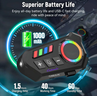Motorcycle Helmet Bluetooth Headset – BT 6.0 Wireless Earphone | Type C Fast Charging