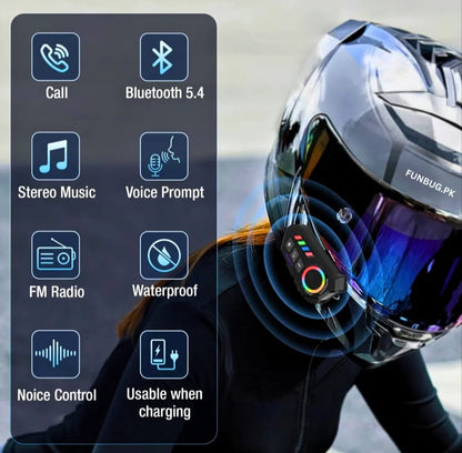 Motorcycle Helmet Bluetooth Headset – BT 6.0 Wireless Earphone | Type C Fast Charging