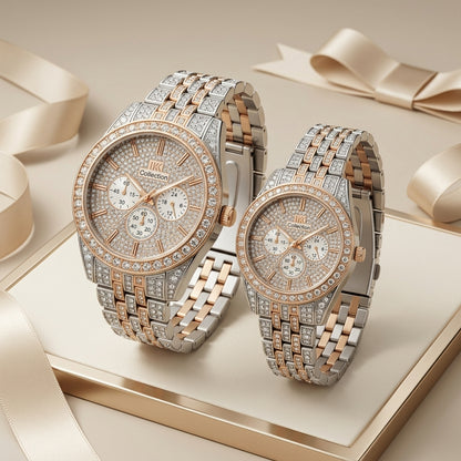 Luxury Diamond-Accented Couple Watch Set Available in 5 colors (Without Box)