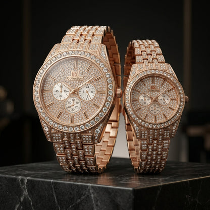 Luxury Diamond-Accented Couple Watch Set Available in 5 colors (Without Box)