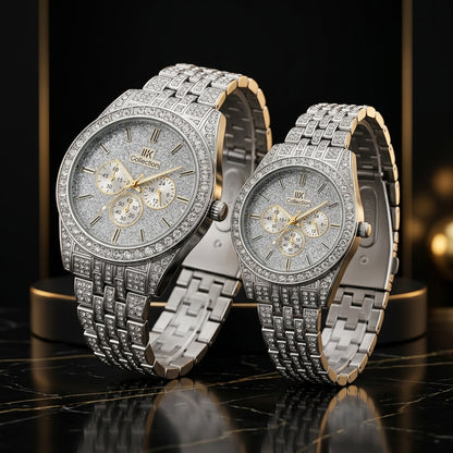 Luxury Diamond-Accented Couple Watch Set Available in 5 colors (Without Box)